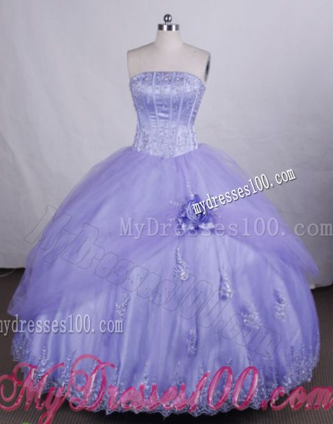 Hand Made Flowers Quinceanera Party Dress with Appliques and Lace Hemline